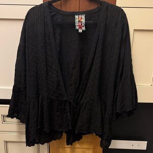 Johnny Was Black Embroidered Kimono Top - Jacket